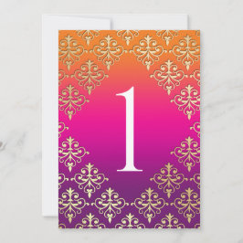 Indian Wedding Tischnummer Card Lila Orange