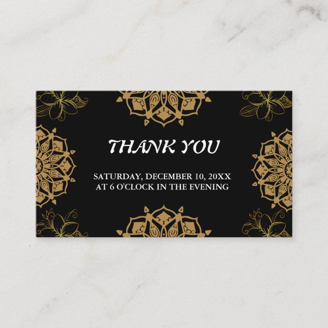 Indian Wedite Invite Damask Gold Winter Black Begleitkarte (Vorderseite)
