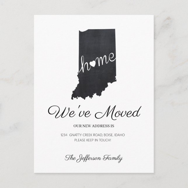 Indiana Chalkboard Staat Map Moving Postcard Ankündigungspostkarte (Vorderseite)
