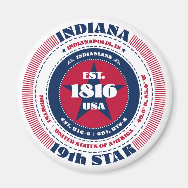 Indiana Circle Typografy Souvenir Magnet (Vorne)