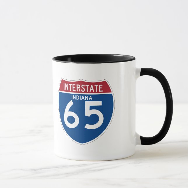 Indiana dem Schild in der Autobahn-I-65 - Tasse (Rechts)