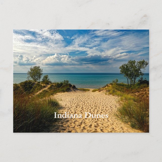 Indiana Dunes, Lake Michigan, mit der Aufschrift Postkarte (Vorderseite)
