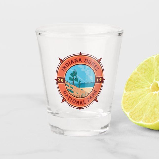 Indiana Dunes Nationalpark Retro Kompass Emblem Schnapsglas (Vorderseite)