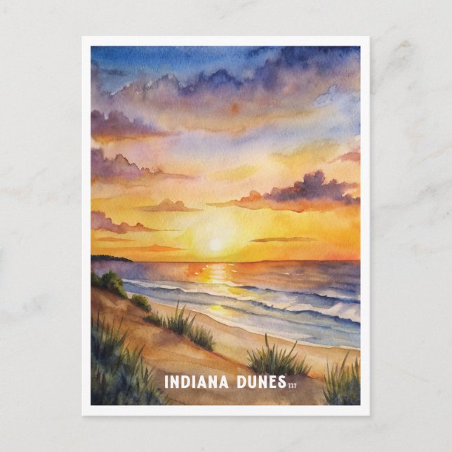 Indiana Dunes Nationalpark Wasserfarbenmalerei Postkarte (Vorderseite)