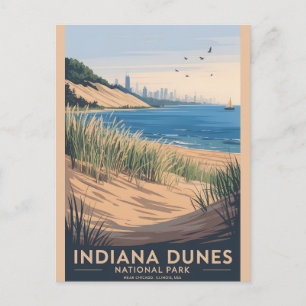 Indiana Dunes Vintage Lake Michigan Poster Postkarte