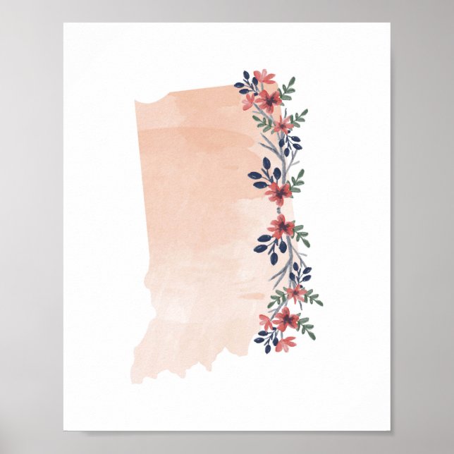 Indiana Floral Watercolor Staat Poster (Vorne)
