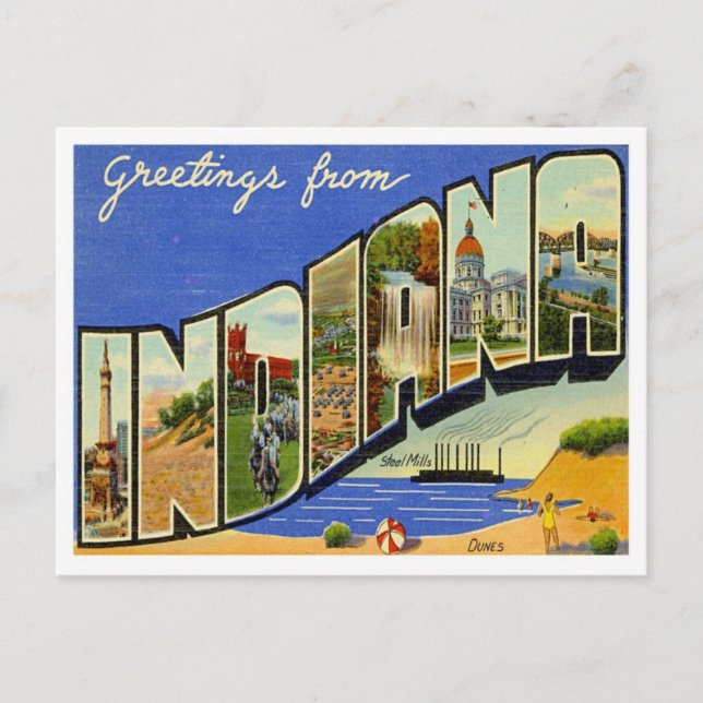 Indiana-Grüße von US-Staaten Postkarte (Vorderseite)