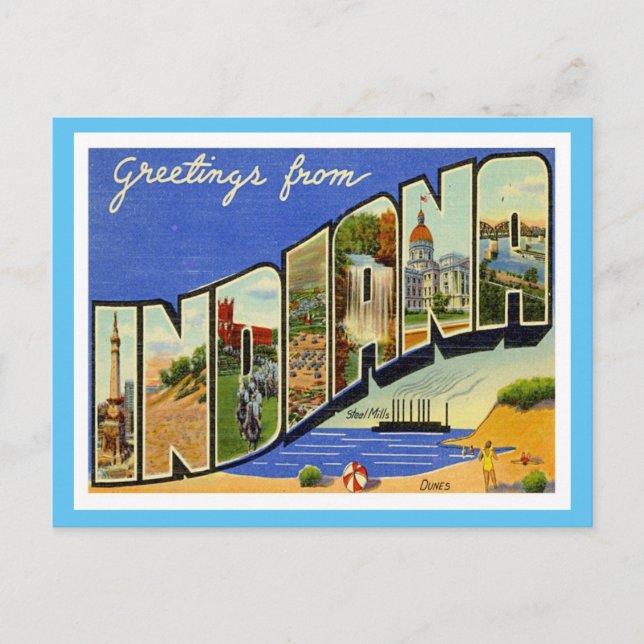Indiana-Grüße von US-Staaten Postkarte (Vorderseite)