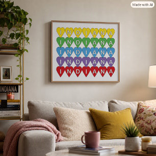 Indiana Herzreihe Farbiger Staat-Stolz Design Poster