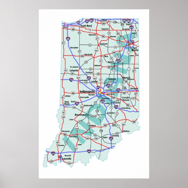 Indiana Interstate Map drucken Poster (Vorne)