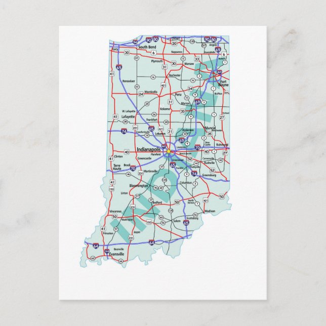 Indiana Interstate Map Postcard Postkarte (Vorderseite)