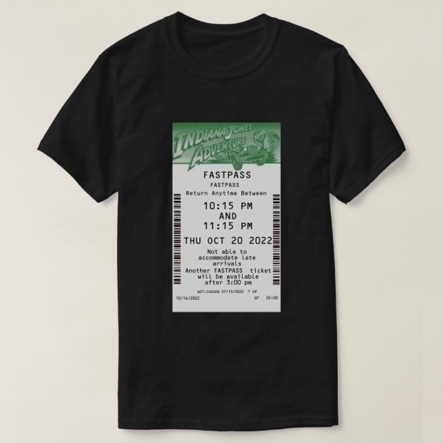 Indiana Jones Adventure Fastpass Oktober 2022 .png T-Shirt (Design vorne)