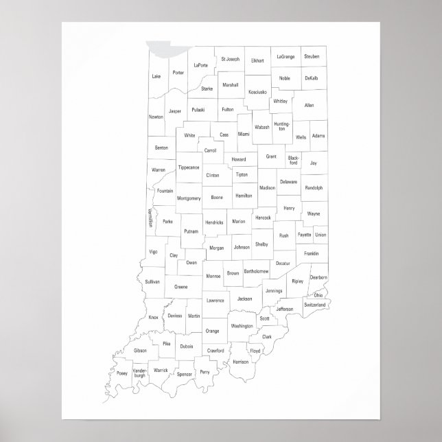 Indiana Landkreises Karte mit Staat Kontur Poster (Vorne)