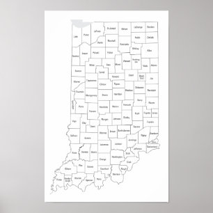 Indiana Landkreises Karte mit Staat Kontur Poster