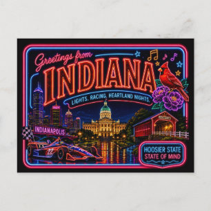 Indiana Neon State Retro Vintage Postkarte