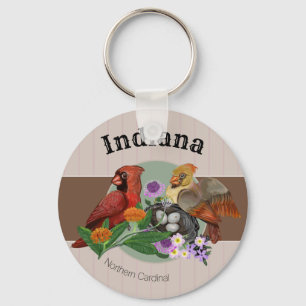 Indiana Nordische Kardinäle mit einheimischen Pfla Schlüsselanhänger