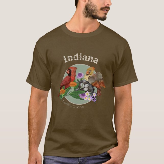 Indiana Nordische Kardinäle mit einheimischen Pfla T-Shirt (Vorderseite)