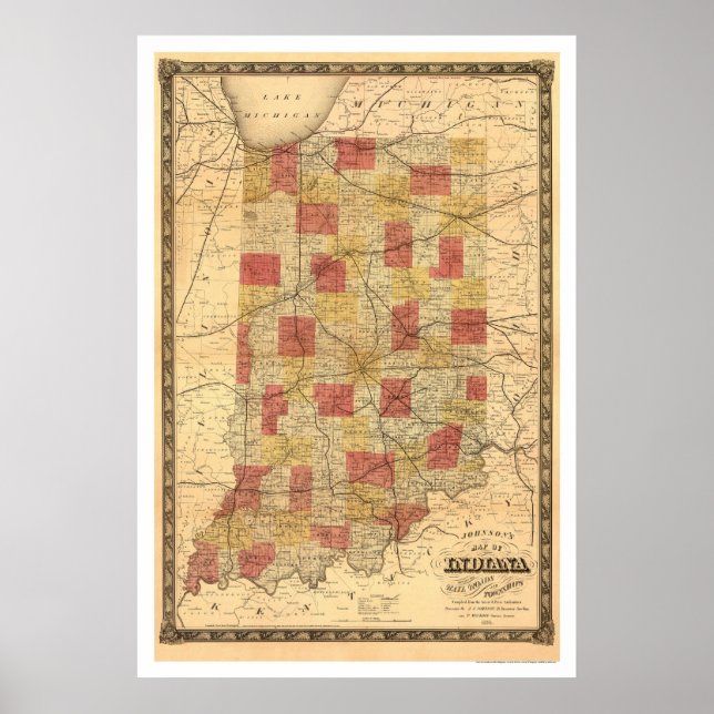 Indiana Railroad Train Map 1858 Poster (Vorne)