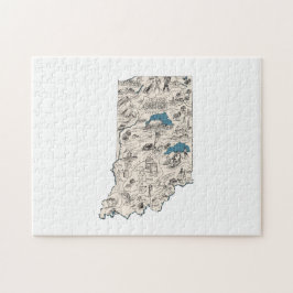 Indiana Shaped Vintag Picture Map