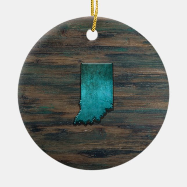 Indiana-Staat Form Aquamarin Keramik Ornament (Vorne)