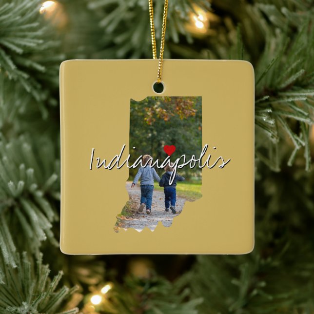 Indiana Staat Foto-Beilage und Ortsname Keramikornament (Baum)