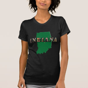 Indiana Staat Map Green Kontur & Foto Text T-Shirt