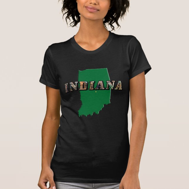 Indiana Staat Map Green Kontur & Foto Text T-Shirt (Vorderseite)