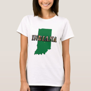 Indiana Staat Map Green Kontur & Foto Text T-Shirt