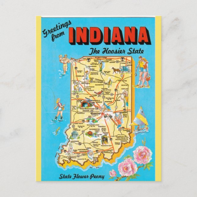 Indiana Staat Map Postkarte (Vorderseite)