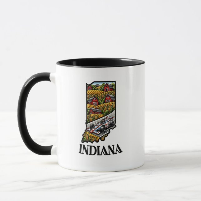 Indiana Staat Tattoo Style Cornfields & Barns Tasse (Links)