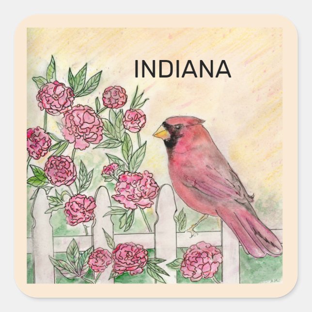 Indiana-Staat-Vogel und -Blume Quadratischer Aufkleber (Vorderseite)