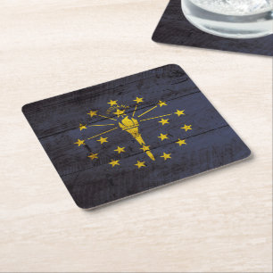 Indiana-Staats-Flagge auf altem hölzernem Korn Rechteckiger Pappuntersetzer