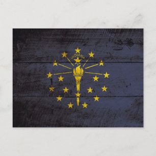 Indiana-Staatsflagge auf altes Holzkörnchen Postkarte