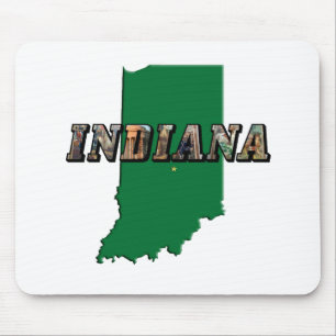 Indiana State Map Grüne Umrandung & Foto Text Mousepad
