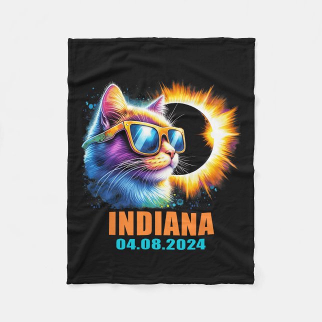 Indiana Total Solar Eclipse 2024 Cat Solar Eclipse Fleecedecke (Vorderseite)