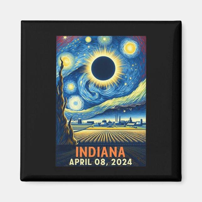 Indiana Total Solar Eclipse 2024 Starry Night Van Magnet (Vorne)