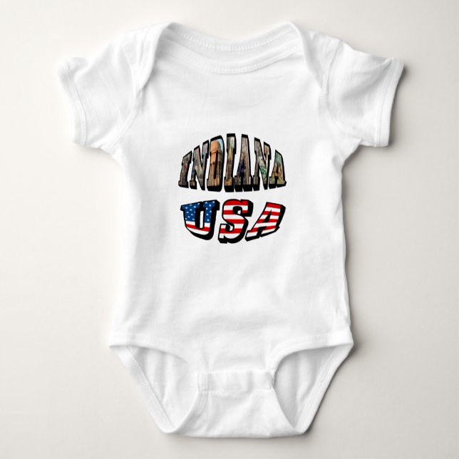Indiana USA Flag & Staat Foto Text Baby Strampler (Vorderseite)