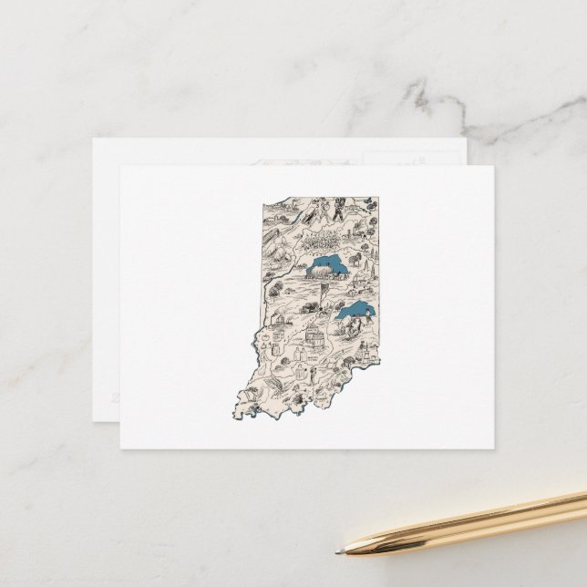 Indiana Vintag Picture Map Staat Chart Postkarte (Vorderseite/Rückseite Beispiel)