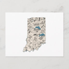 Indiana Vintag Picture Map Staat Chart Postkarte