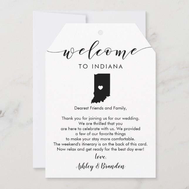 Indiana Wedding Welcome Tag, Letter Itinerary (Vorderseite)