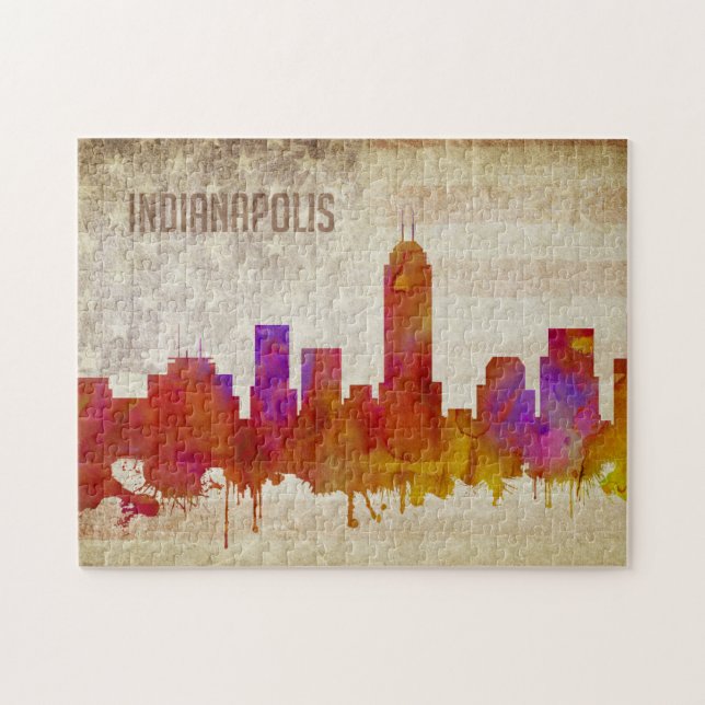 Indianapolis, in den | Aquarell-Stadt-Skylinen (Horizontal)