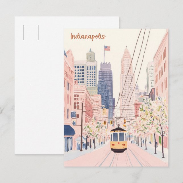 Indianapolis Indiana Gouache Illustration Travel Postkarte (Vorne/Hinten)