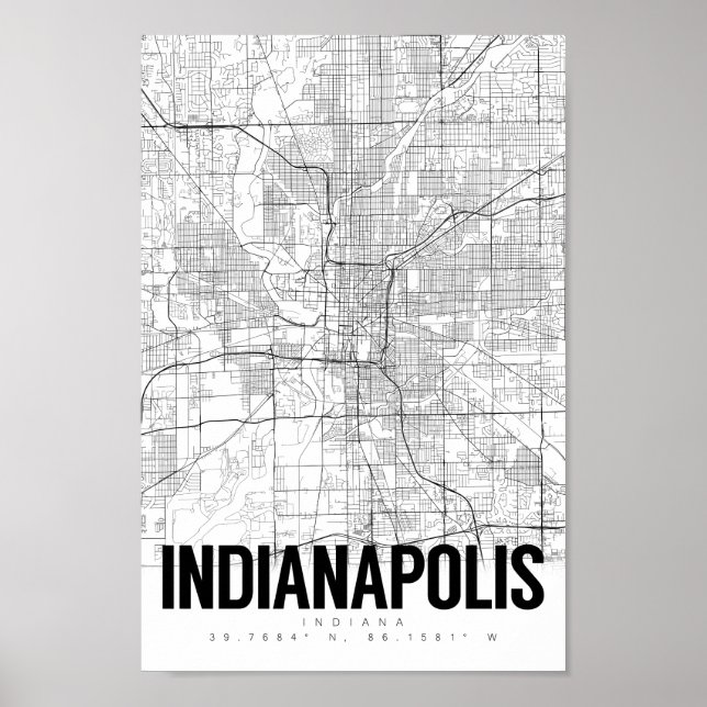 Indianapolis Indiana Minimalistisch Map Art Poster (Vorne)