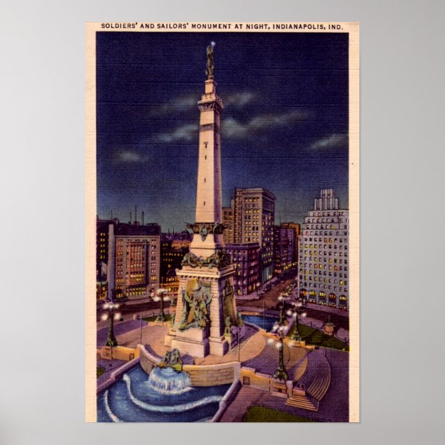 Indianapolis Indiana Monument Circle at Night Poster (Vorne)