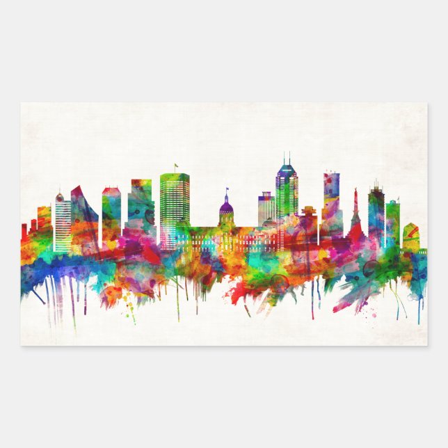 Indianapolis Indiana Skyline Rechteckiger Aufkleber (Vorderseite)