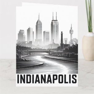 Indianapolis Indiana Skyline Schwarz Weiß Holzschn Karte