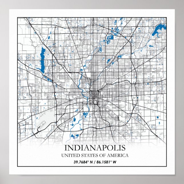 Indianapolis Indiana USA Travel City Map Poster (Vorne)