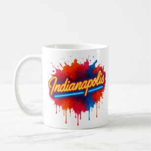 Indianapolis Neon Retro Farbenfrohe Paint Splash Kaffeetasse