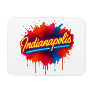 Indianapolis Neon Retro Farbenfrohe Paint Splash Magnet