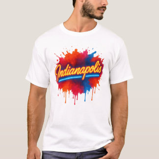Indianapolis Neon Retro Farbenfrohe Paint Splash T-Shirt
